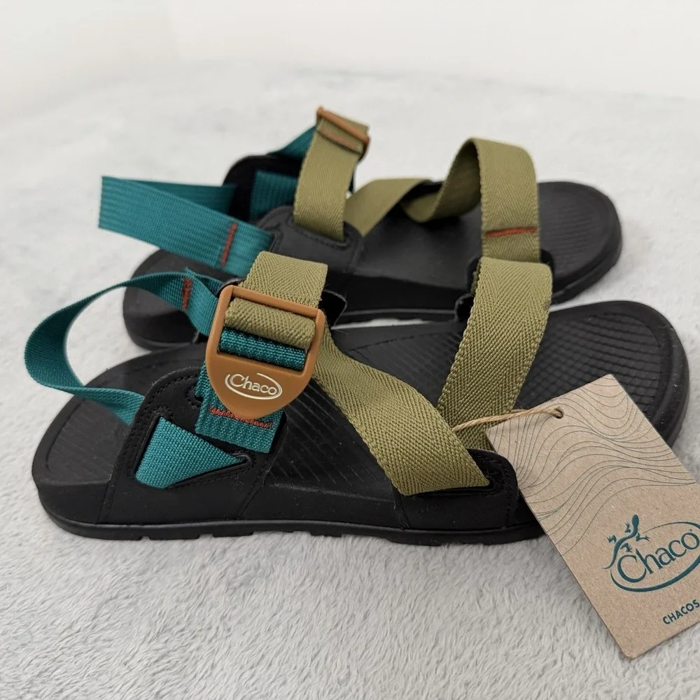Chaco Lowdown Sandals Mens 7 Olive/Teal Adjustable Straps Sport Slides JCH108655